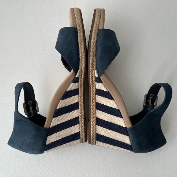 Ugg Atasha Striped Espadrille Wedge Sandals Nubuck Leather Size 10 Blue Nautical - Picture 6 of 13